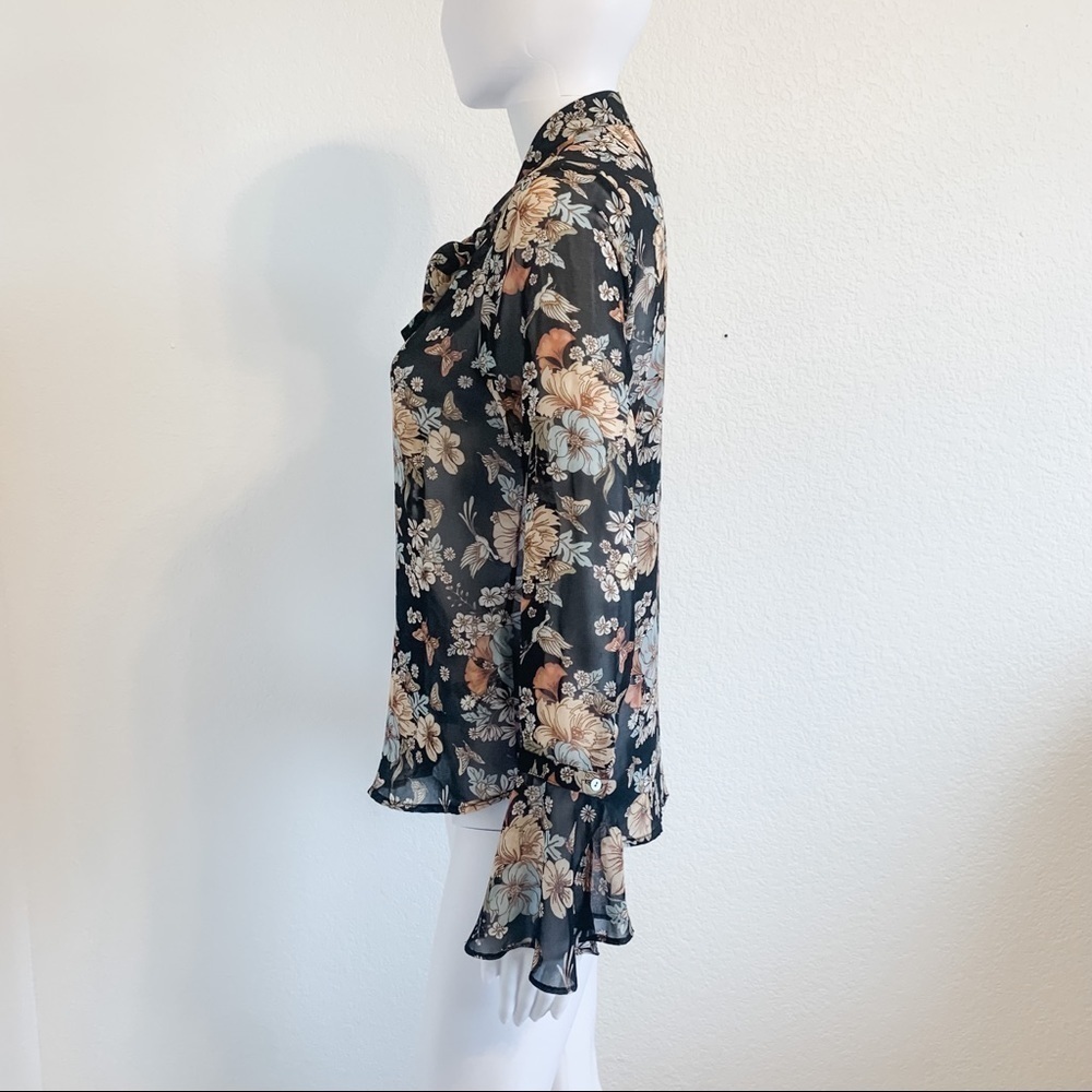 Forever 21 Bell Sleeve Floral Butterfly Print Blouse - Picture 2 of 5